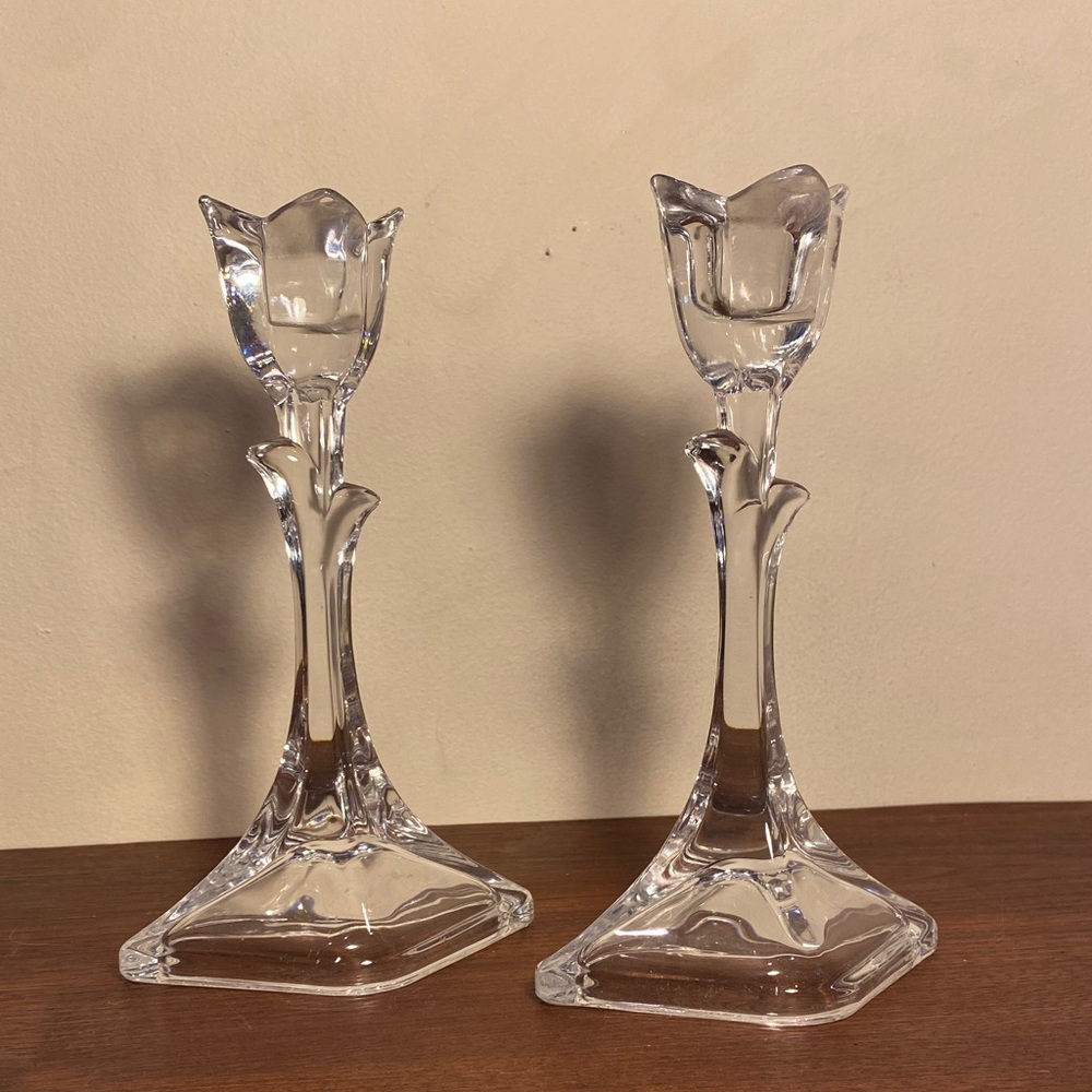 Vintage Set of 2 GLASS TULIP Candle Holders!